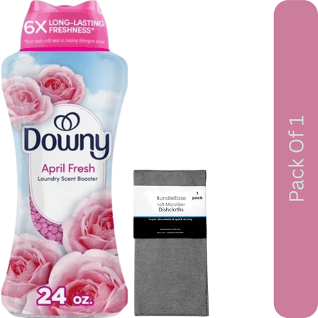 Downy In-Wash Scent Booster Laundry Beads, April Fresh Scent, 24 oz with Microfiber Solid Color Towel by BundleEase
