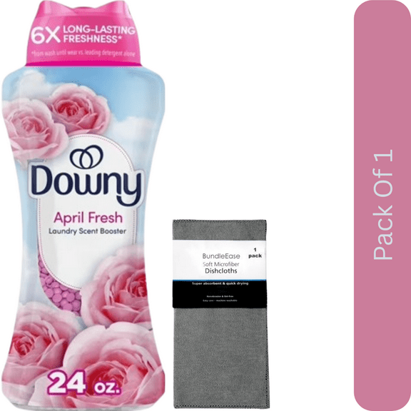 Downy In-Wash Scent Booster Laundry Beads, April Fresh Scent, 24 oz with Microfiber Solid Color Towel by BundleEase