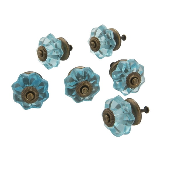 Dritz Home 47046A Glass Scallops Knob, Medium Blue (6-Piece)