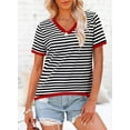 thumbnail image 3 of KISSMODA Womens Casual Tops Summer Short Sleeve T Shirt Striped Color Block Pullover Blouses, 3 of 5