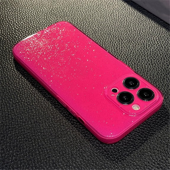 Luxury Glitter Jelly Color Phone Case for iPhone 16 15 11 12 13 14 17 Pro Max XR XS Plus Sparkle Soft Shockproof Silicone Cover,Fluorescent red,for iPhone17