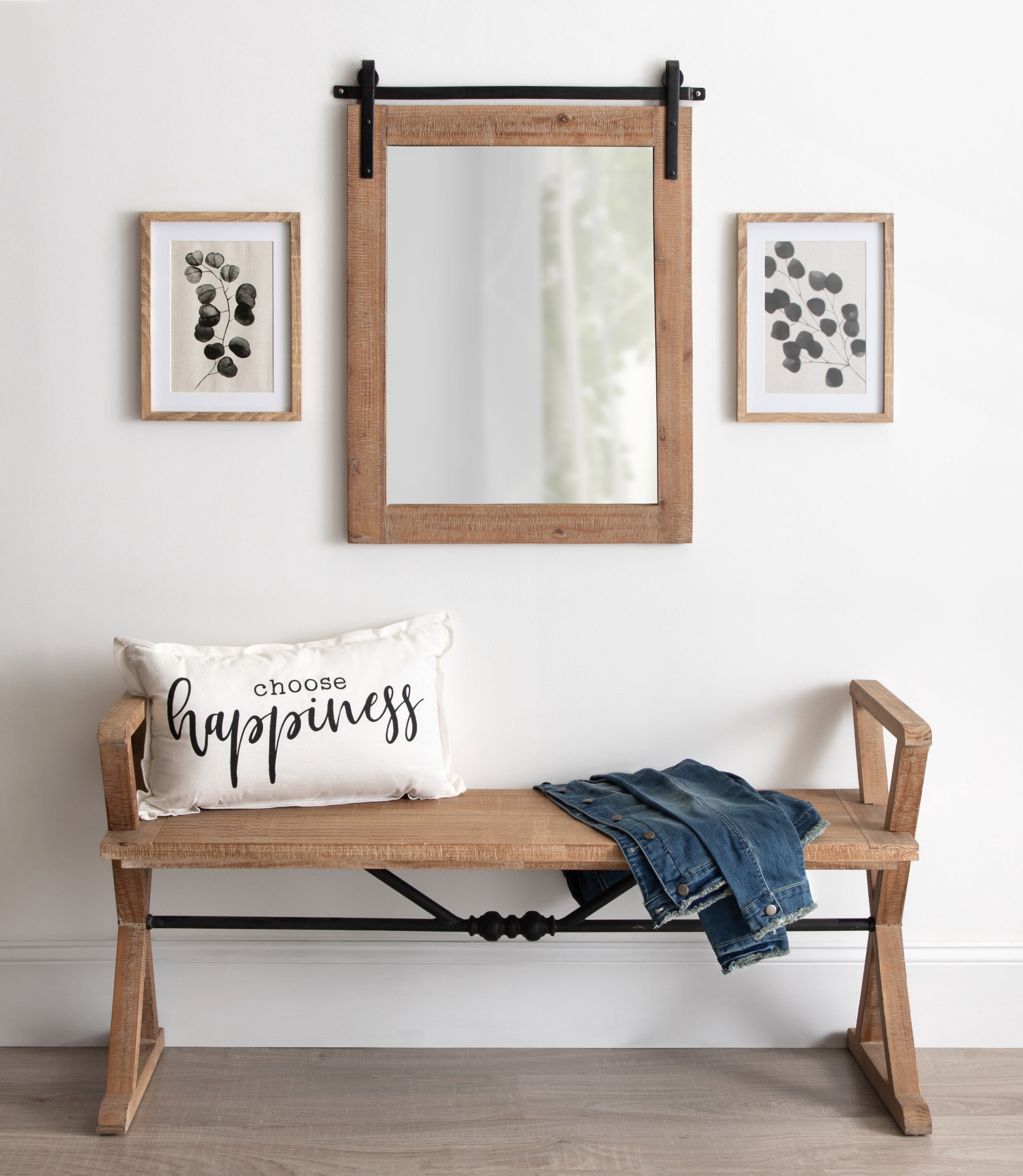 Kate and Laurel Cates Rustic Wall Mirror, 22" x 30" Rustic Brown, Farmhouse Barn Door-Inspired Wall Decor