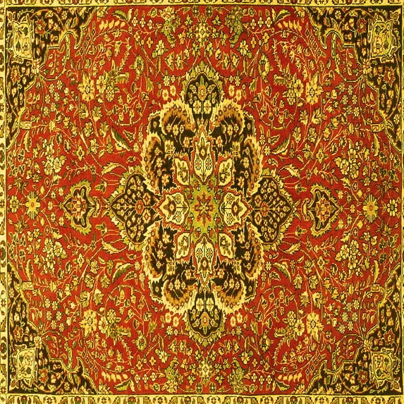 Ahgly Company Indoor Square Medallion Yellow Traditional Area Rugs, 3' Square