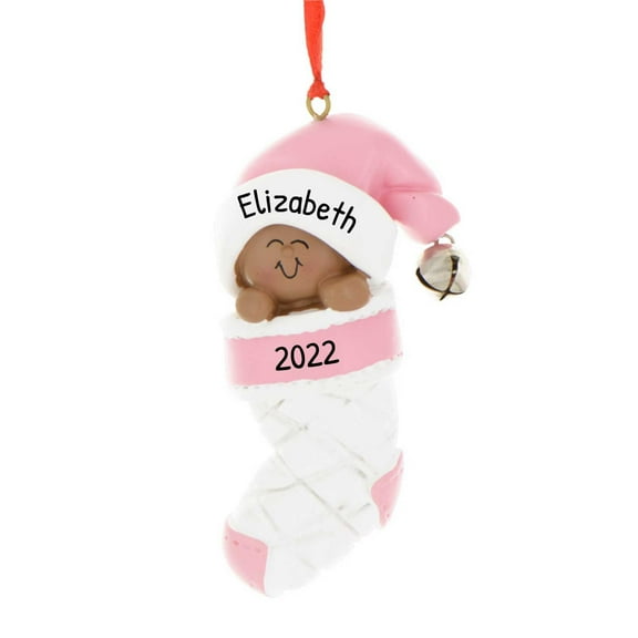 Ornaments by Elves Personalized African American Girl Pink Stocking Holiday Christmas Decor 0.25lbs