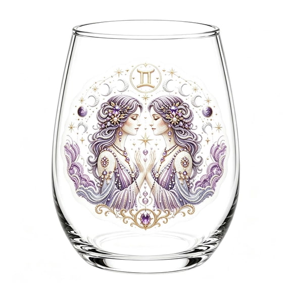 SLYNSHome Stemless Wine Glass With Vintage Embroidery Style, Astrology Horoscope Printed Glass Cup,Drinkware Gift For Home Bar