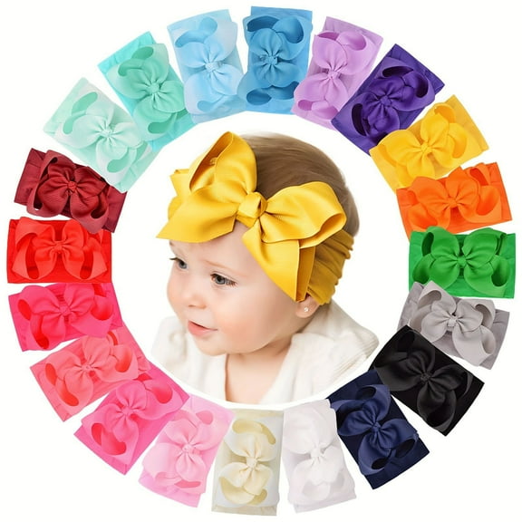 Gyujnb 20pcs Baby Girls Bows Headbands Nylon Hairbands Ribbon Bow Elastic Hair Accessories for Toddlers and Kids