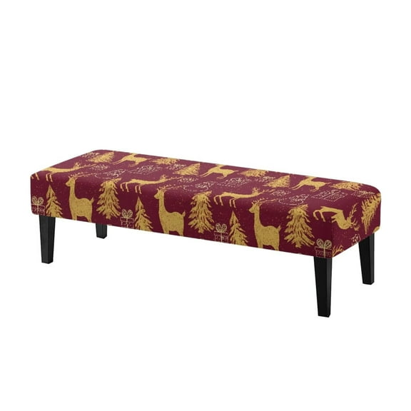 POLERO Golden Reindeer Print Dining Bench Cover Christmas Decorations Stretch Bench Seat Slipcover with Elastic Band Rectangle Chair Cover for Home Living Room