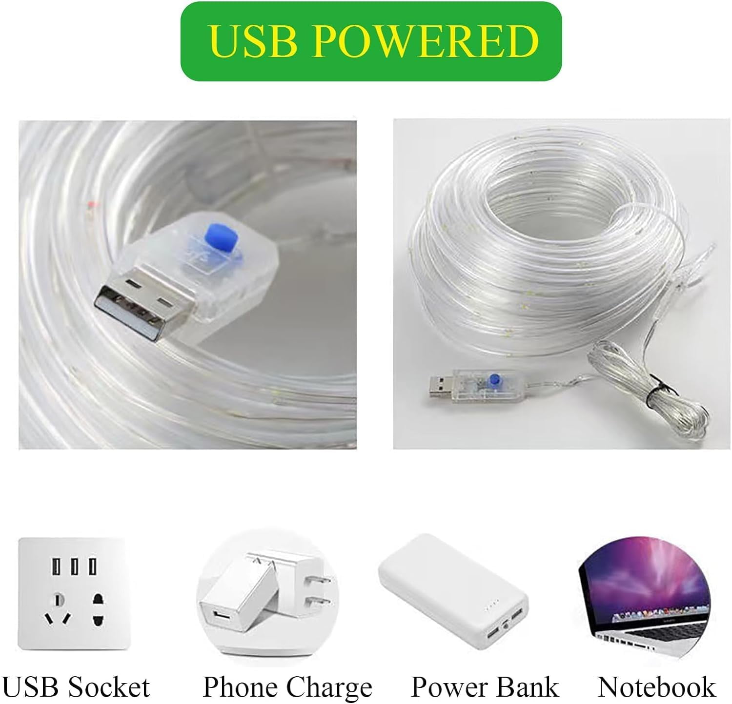 Rope String Lights, Waterproof 8 Mode/Remote USB Tube Lights Christmas Lights,String Lights Outdoor Indoor for Christmas Decorations
