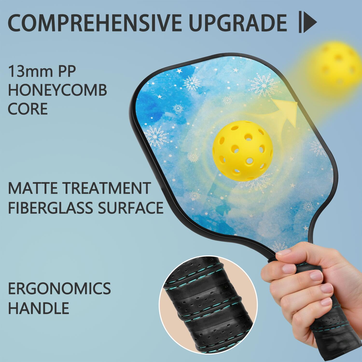 Pickleball Paddles Set Of 2, Fiberglass Surface, Ice Crystal Print, 4 Balls & Bag