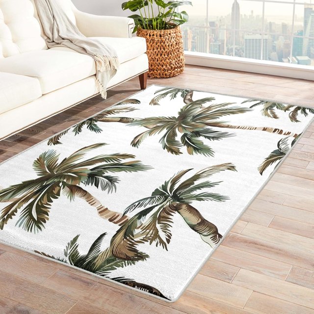 Tropical Palm Rug & Home Decor - Living Room Rug, Hawaiian Palm Tree Rugs for Bedroom, Washable Rugs, 4x5 Rug, Non Slip Soft Low Pile Indoor Area Rug, Hawaii Carpet & Room Decorations V-&15