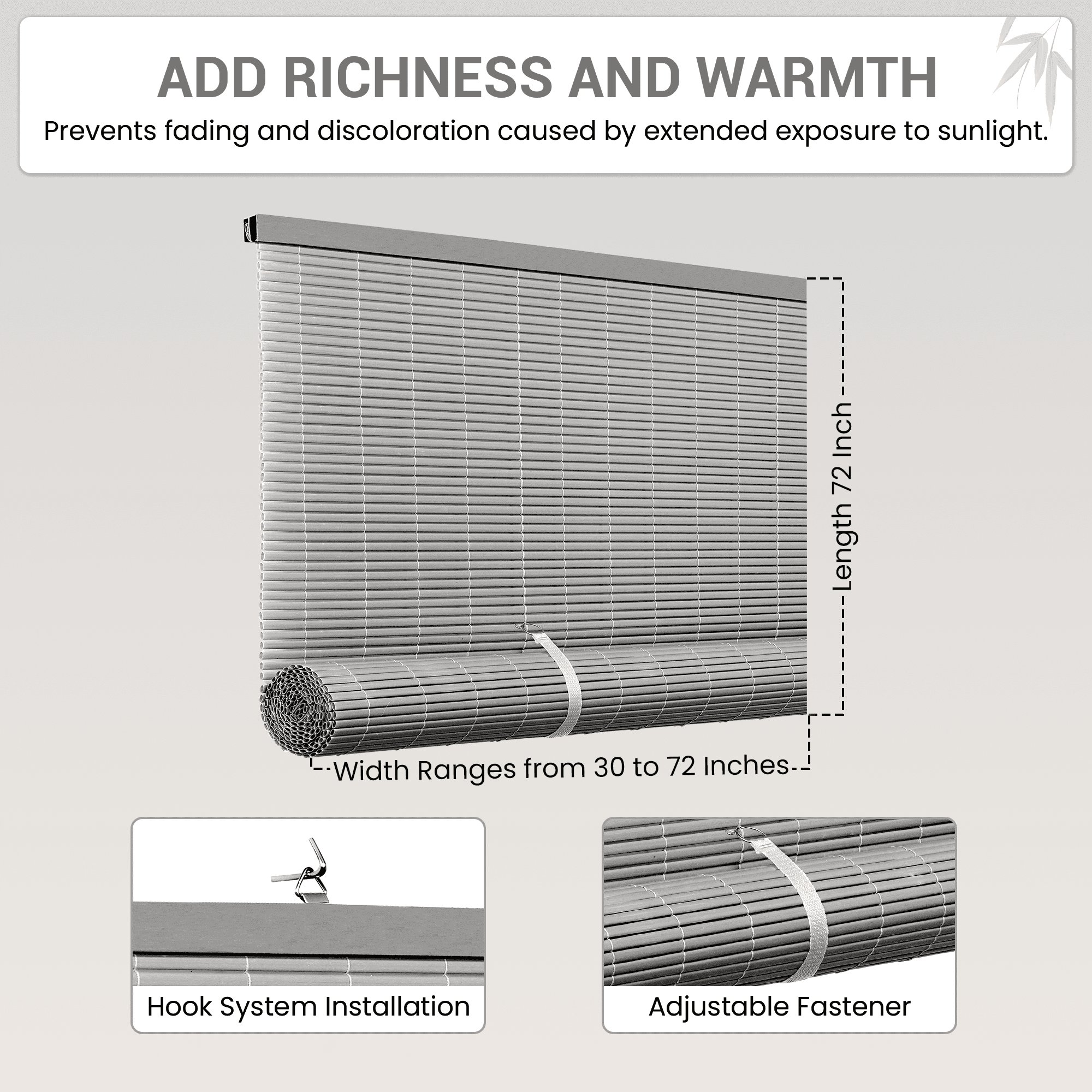 PowerSellerUSA Oval Cordless Blinds, Roll-Up Roller Shades for Windows and Doors, Light Filtering and Shades Privacy Window Treatment for Home - 60" (Width) x 72" (Length) Gray