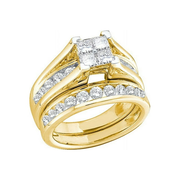10kt Yellow Gold Womens Princess Diamond Bridal Wedding Engagement Ring Band Set 1/2 Cttw