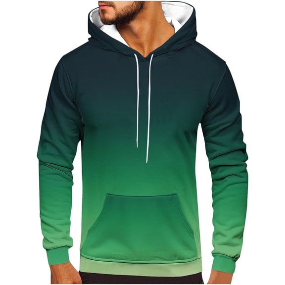 ZCFZJW Fashion Hoodie Tops for Men Big and Tall Regular Fit Casual Tie Dye Gradient Print Long Sleeve Drawstring Hooded Pullover Sweatshirts with Pockets Green L