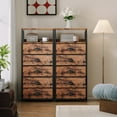 thumbnail image 5 of Furologee 5-Drawer Dresser Fabric Bin, Vertical Storage Organizer with Bins for Living Room, Bedroom Side Table, Stable Nightstand for Adults & Kids, Rustic Brown, 5 of 11