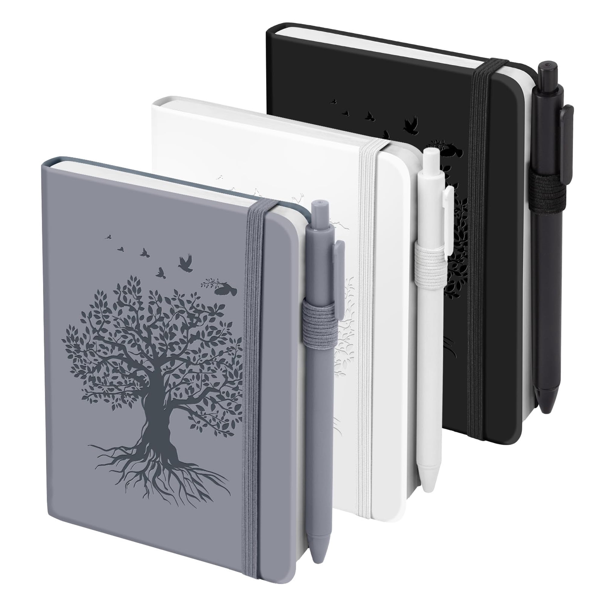 ALKALO 3 Pack Pocket Journaling Notebooks, A6 Small Notebook For Note Taking Journaling Notebooks Journals For Writing Mini Note Pads With Pen Holder 120 Pages 100 GSM Thick Paper(White, Gray, Black)