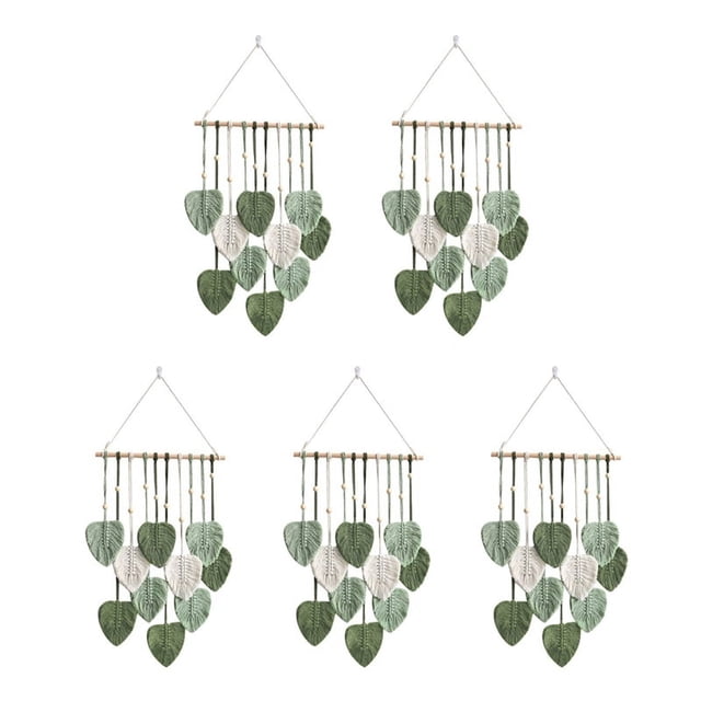 5X Hoja de Macramé para Colgar en la Pared de la HabitacióN , DecoracióN del Hogar, Tapiz de Pared EstéTico Tejido, DecoracióN de la Boda para la HabitacióN del Hogar, Verde