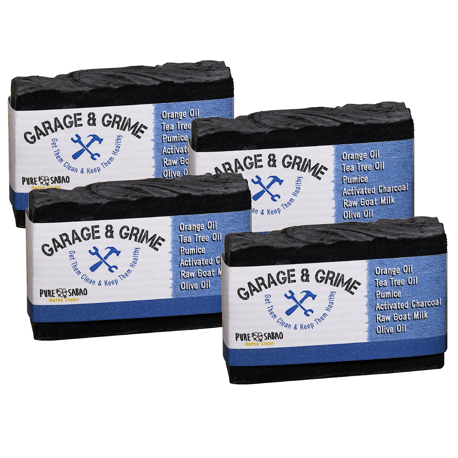 Pure Sabao – Garage & Grime Goat Milk Soap, for Really Dirty Hands - Goat Milk Soap - 4 pack – Essential Oil, Natural Hand Cleanser, Simple Ingredients