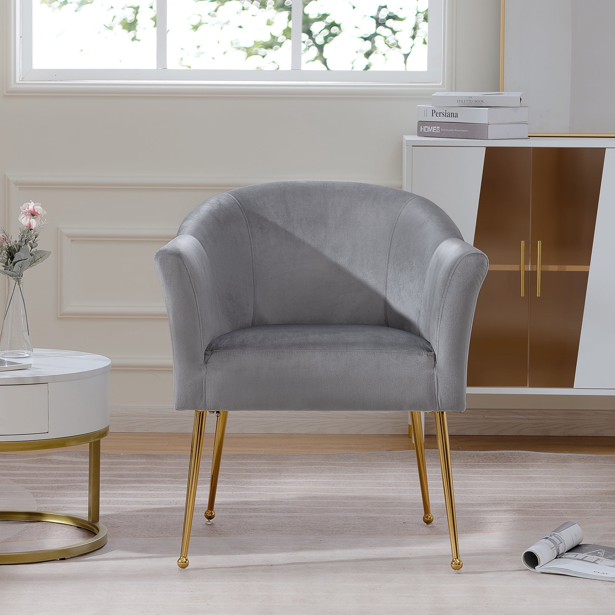 YYAo Velvet Accent Chair, Upholstered Comfy Armchair with Metal Legs for Bedroom, Living Room, Gray YYAo Velvet Accent Chair, Upholstered Comfy Armchair with Metal Legs for Bedroom, Living Room, Gray