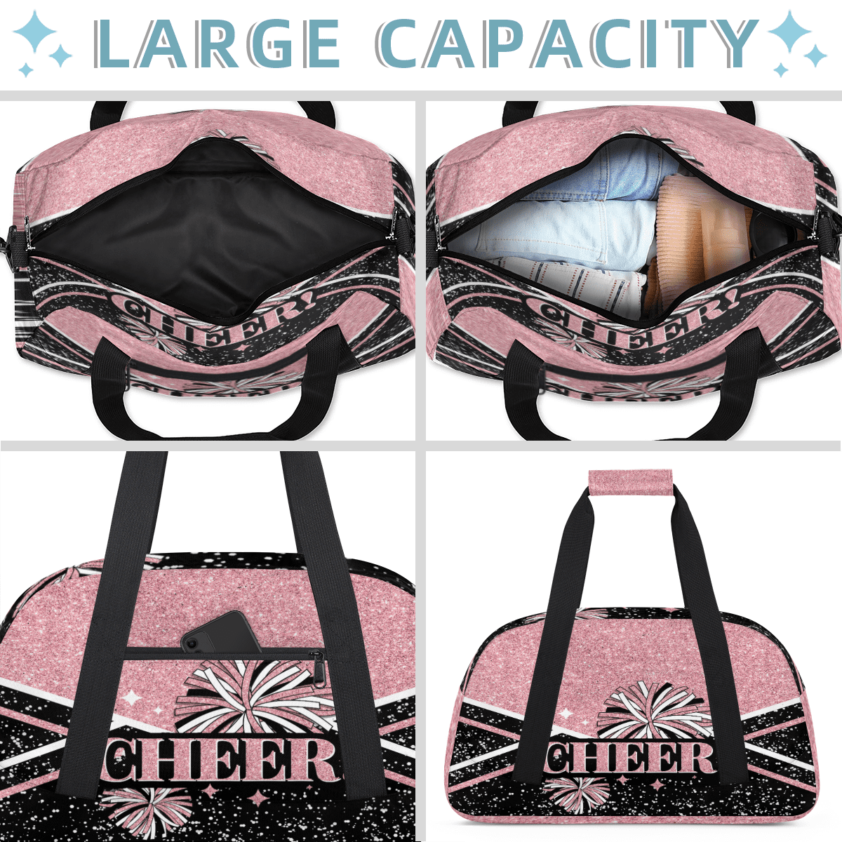 Herdesigns Cheer Bags Sport Duffle Bag Coral Pink Cheerleader Gym Bag Overnight Travel Bags Waterproof Weekender Bag Carry On Travel Tote Bag Dance Bags