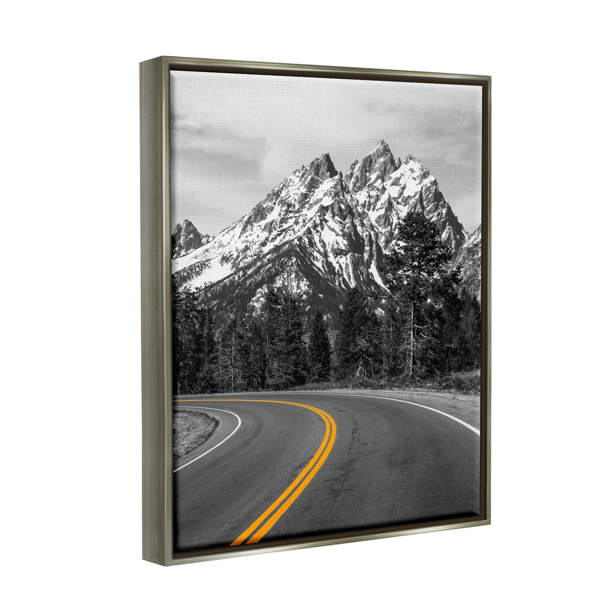 Stupell Industries Mountain Highway Road Landscape Painting Gray Floater Framed Canvas Art Print Wall Art, 25 x 31