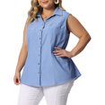 thumbnail image 4 of Agnes Orinda Women's Plus Size Chambray Sleeveless Button Work Shirts 1X Light Blue, 4 of 6