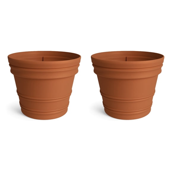 Bloem Rolled Rim 16" Round Plastic Planter - Lightweight, Heavy Duty Indoor/Outdoor Pot, Terra Cotta 2-Pack