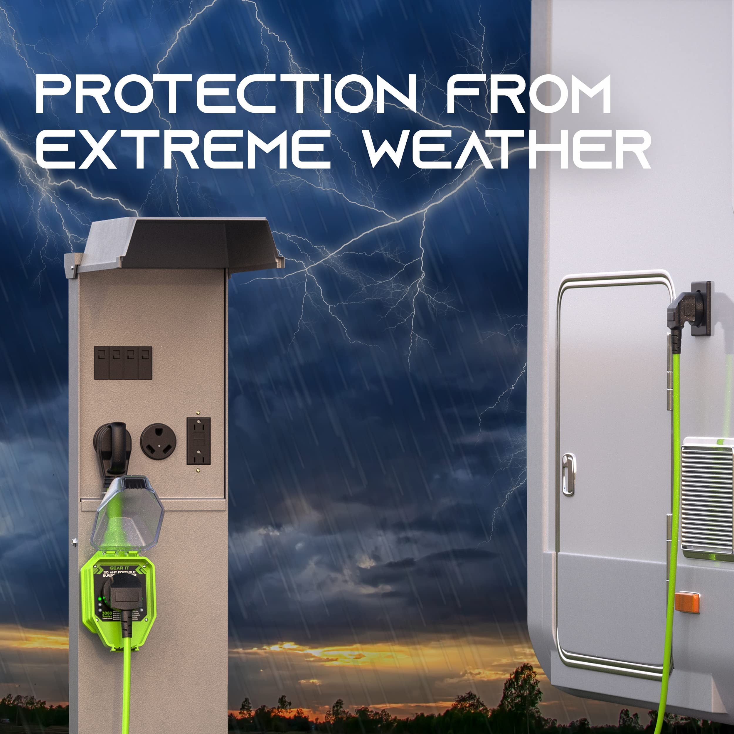 GEARit RV Surge Protector 50 AMP - Circuit Analyzer Voltage Protector/Monitor (3060 Joules) OCP Over Current Protection - Weather Resistant 50A Extension Plug for RV Trailer Travel Outdoor Camper