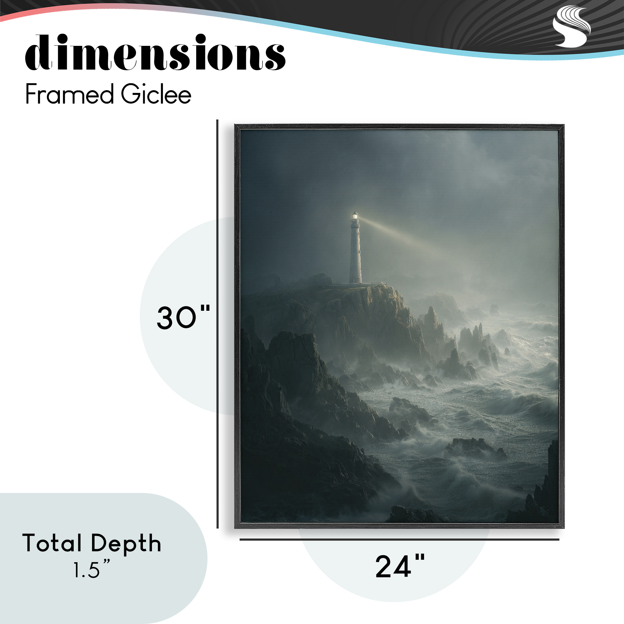 Lighthouse and Stormy Cliff Black Framed Giclee Art, design by Ziwei Li