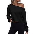 thumbnail image 2 of NominalSnug Cropped Sweatshirts for Women off Shoulder Long Sleeve Crop Top Fall Pullover Tops, 2 of 8