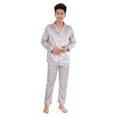thumbnail image 2 of Walbest Silk Satin Pajamas Set Fashion Sleepwear Couple Solid Color Long Sleeve Suit, 2 of 7