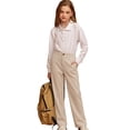 thumbnail image 5 of AWZXDE Boys Girls School Pants Straight Leg Formal Trousers Kids Dress Pants Elastic Waist Bottom Beige - 7-8 Years, 5 of 5