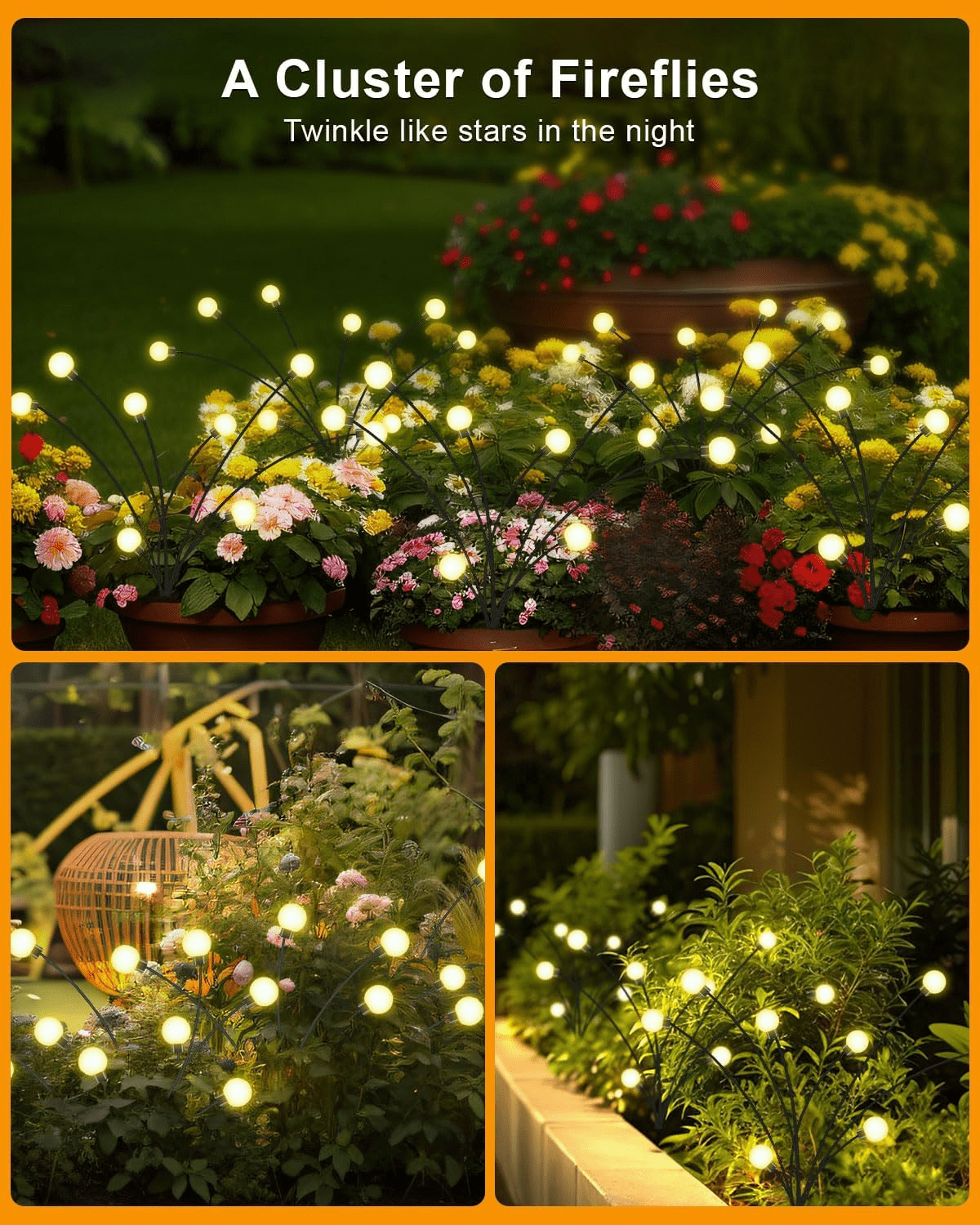 Solar Garden Lights - New Upgraded Solar Swaying Light, Sway by Wind, Solar Outdoor Lights, Yard Patio Pathway Decoration, High Flexibility Iron Wire & Heavy Bulb Base, Warm White(4 Pack)