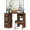 thumbnail image 6 of Garvee Corner Vanity Desk with 3 Mirrors & 10 LED Bulbs, Makeup Dressing Table Set W/ 3 Open Shelves & 5 Drawers, 3 Adjustable Lighting Modes, Wooden Makeup Playset for Bedroom, Bathroom, Brown, 6 of 8