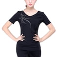 thumbnail image 3 of V Neck Gathered Shoulder Rhinestone Rumba Cha Cha Cha Pasodoble Dance Competition Tee Shirts, 3 of 6