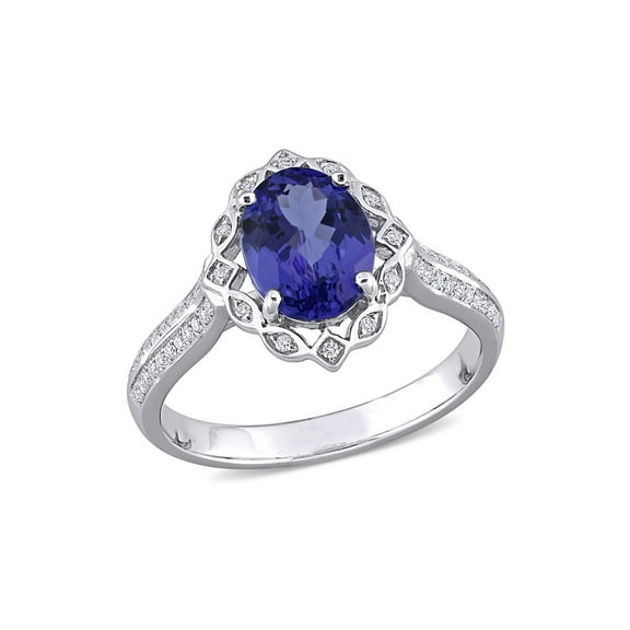 1.79 Carat (Ctw) Tanzanite and Diamond Halo Ring in 14K White Gold