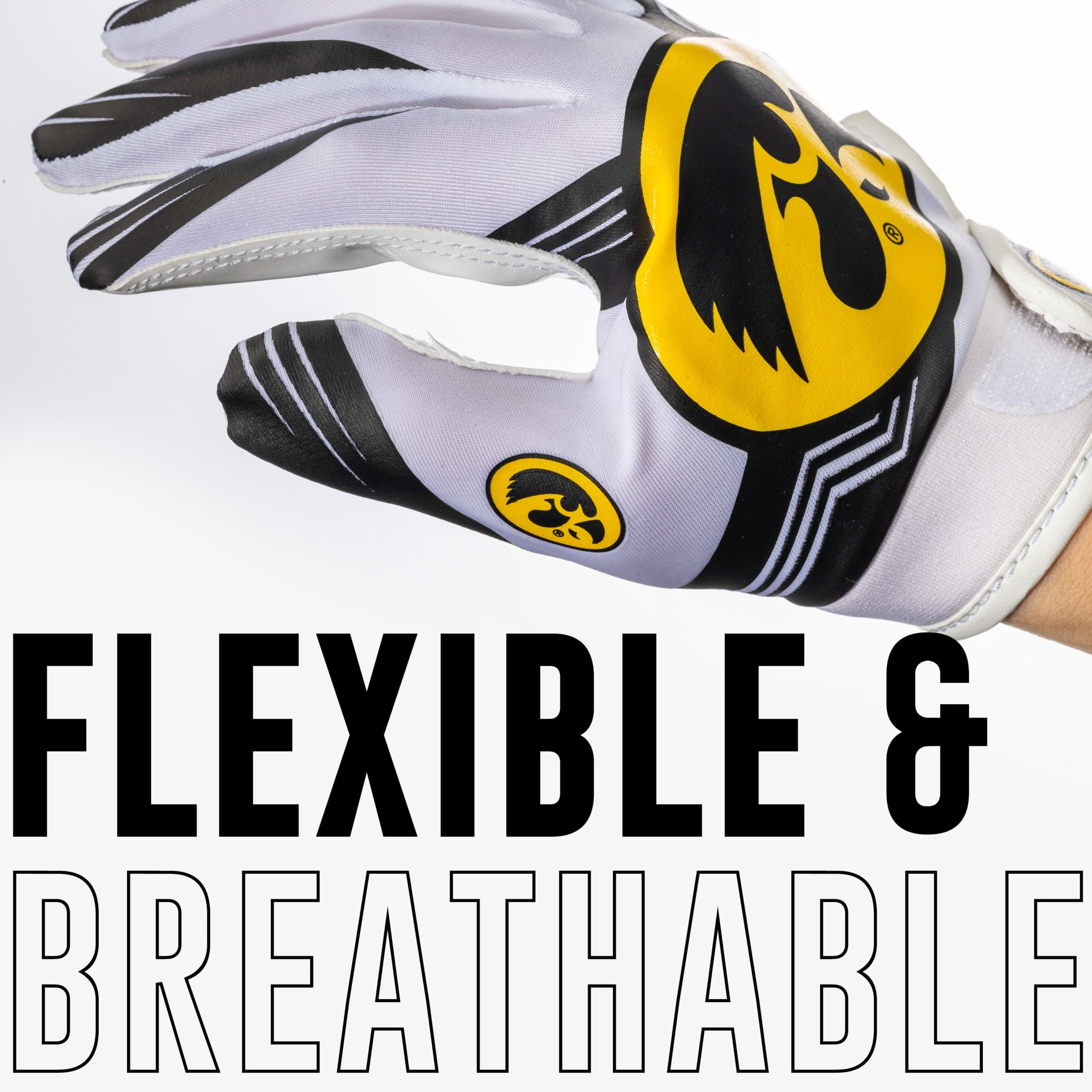 Franklin Sports Iowa Hawkeyes Kids Football Receiver Gloves - Youth Official NCAA College Team Football Gloves - Silicone Palm Receiver Gloves for Kids Ages 7 -10 - Youth Small/Extra Small