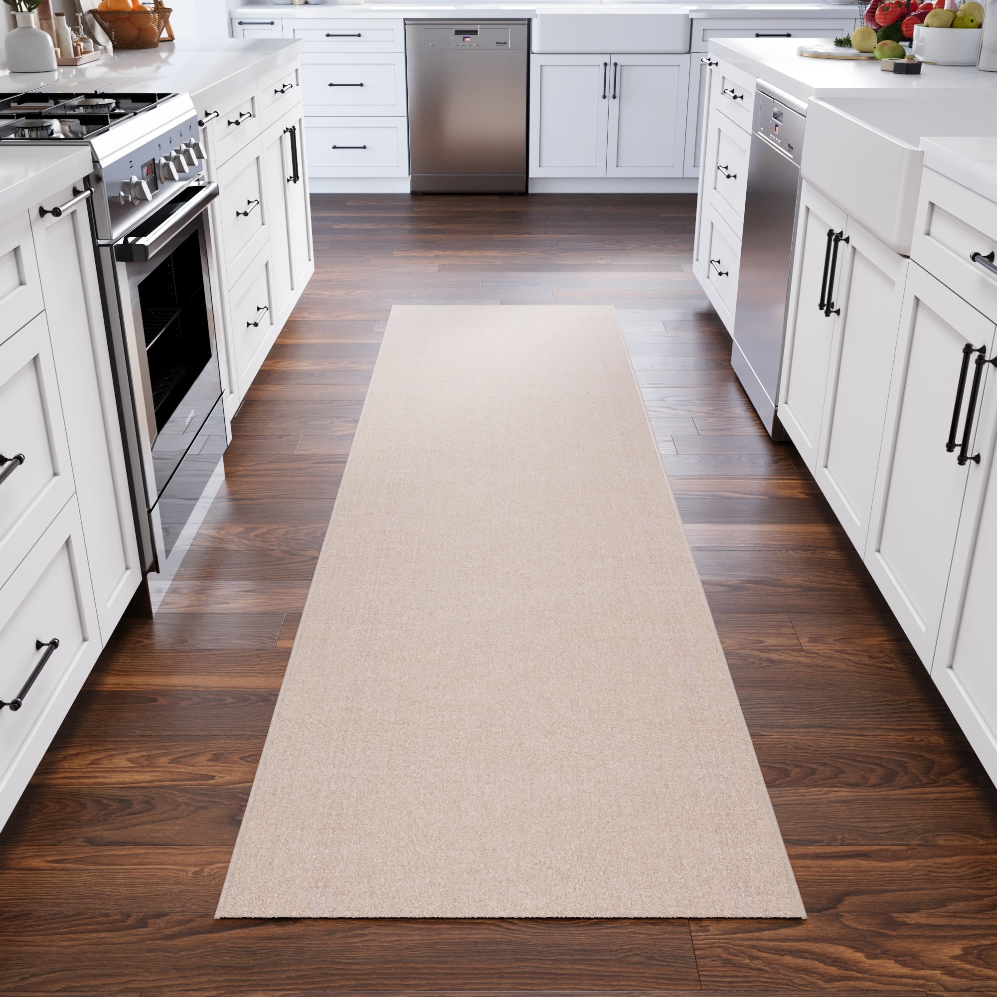 Ottomanson Hallway Runner Rug 1'10" x 12' Non-Slip Stain-Resistant Custom Size Carpet for Kitchen, Beige