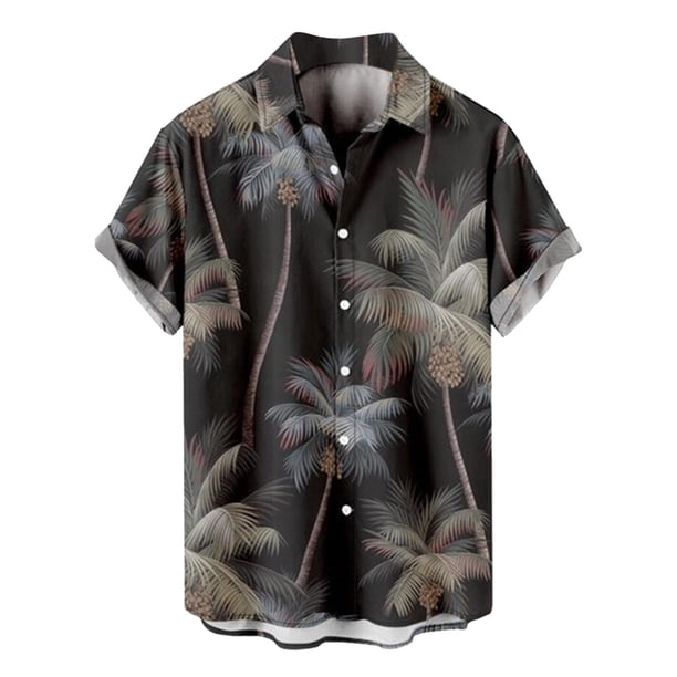 Camisa Hombre Top de camisa con estampado de solapa de manga corta informal de primavera y verano para hombre (Grey, 4XL)