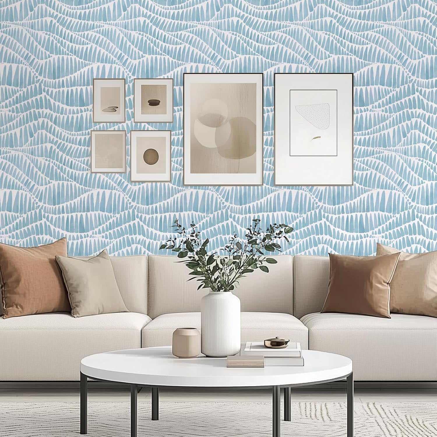 DAZLUT Modern Peel and Stick Wallpaper Self Adhesive Wallpaper Boho Contact Paper Blue Geometric Wallpaper Removable Decorative Wallpaper for Bedroom Bathroom Cabinets Decor Vinyl,17.3" x 394"
