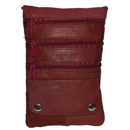 Zippo Leather Pouch - NECK POUCH 4 ZIPPER POCKETS SAFE TRAVEL PASSPORT MONEY GENUINE LEATHER