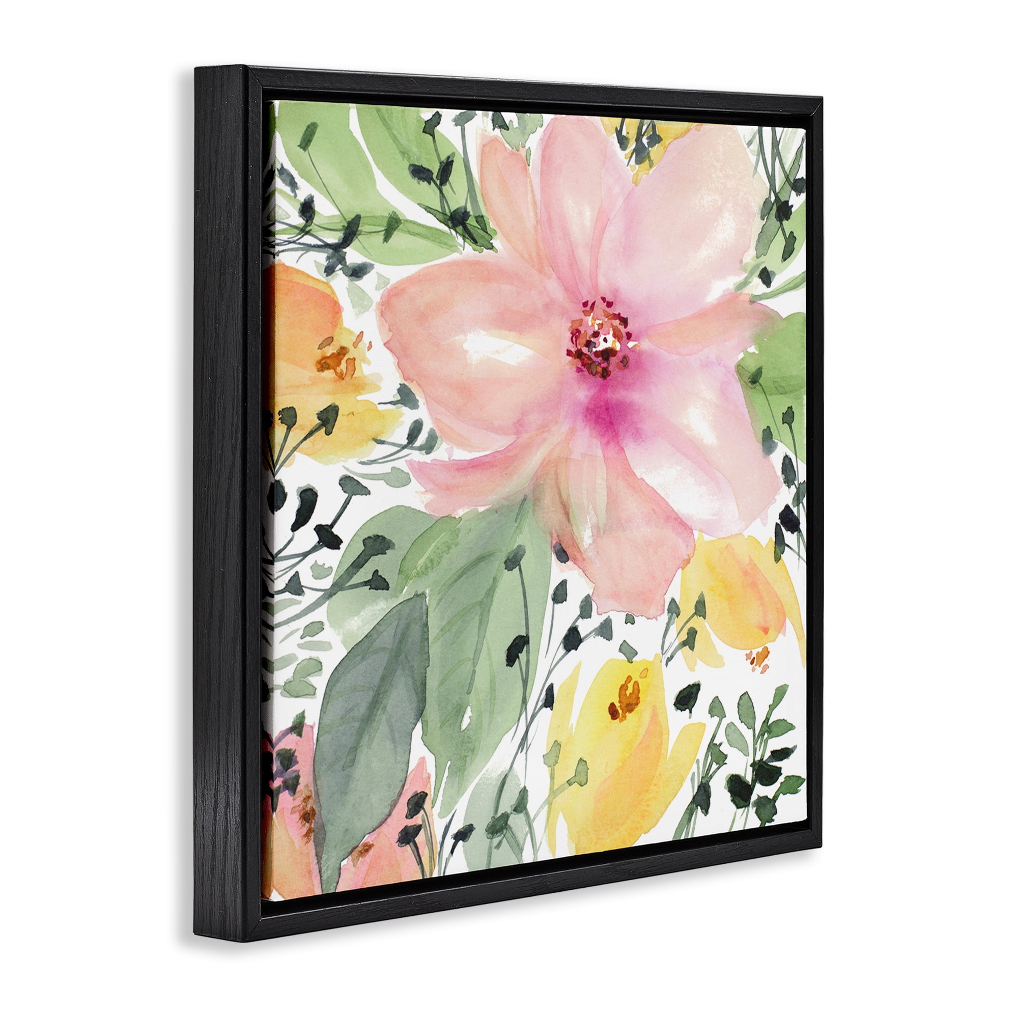 Stupell Industries Birds Eye Floral Botanical & Floral Painting Black Floater Framed Art Print Wall Art, 25 x 25