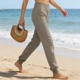 thumbnail image 6 of iHPH7 Women's Cotton Linen High Waisted Joggers - Tapered Cuffed Pants with Pockets Breathable Lightweight Casual Summer Lounge Travel Comfortable Loose Fit Everyday Casual Style Brown M, 6 of 8
