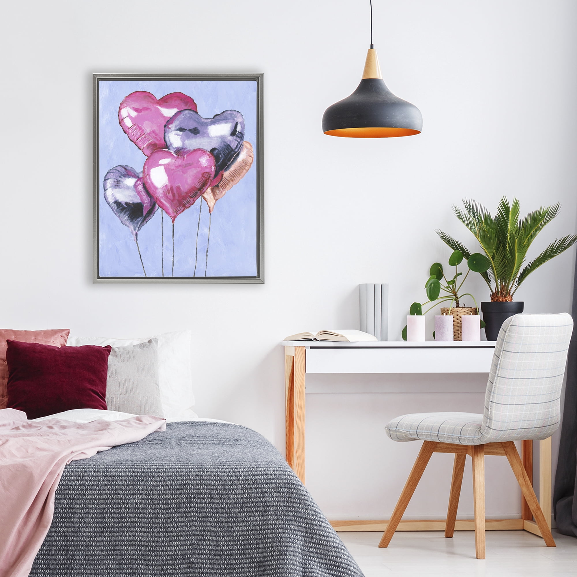 Stupell Industries Heart Balloons Celebration Gray Framed Floater Canvas Wall Art, design by Michael Willett