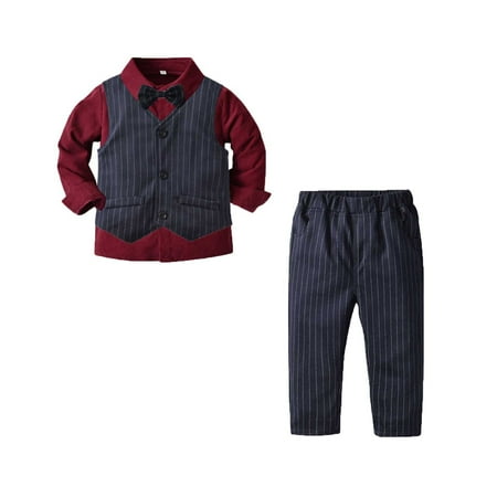 

Dadaria Baby Clothes 18Months-6Years Newborn Clothes Boys Stripe Long Sleeve Trousers Vest Set Boys Gentleman Party Clothes Birthday Formal Suit Wine 5-6 Years Baby