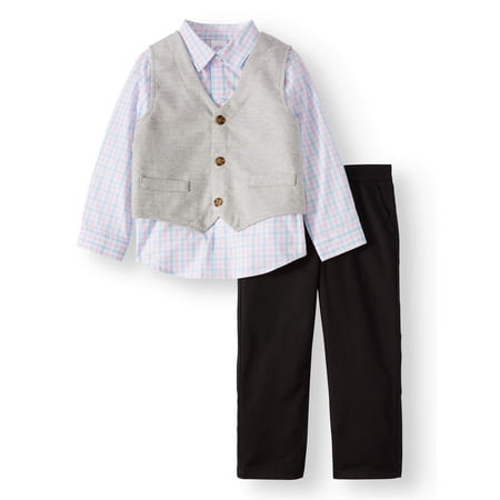 Long Sleeve Button Down, Vest, & Pants, 3pc Outfit Set (Toddler Boys)