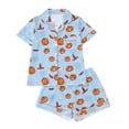 thumbnail image 2 of Summer Sales Under $9 CNJKEHIUV Womens Pajama Sets Halloween Print Buttoned Waist Set Short Sleeve Top and Shorts Sky Blue S, 2 of 8