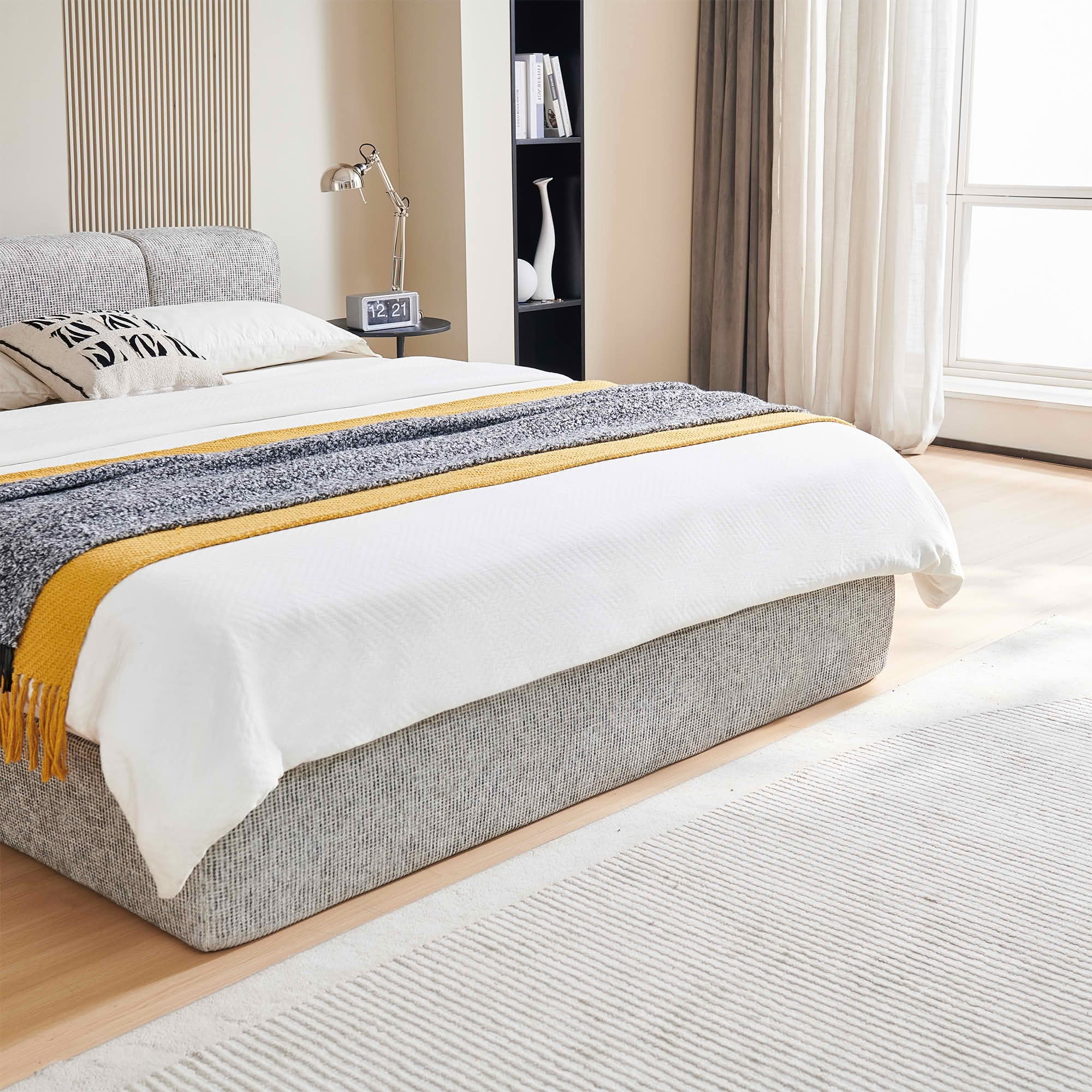 MAYEERTY Cloud Rest Cotton-Linen Blend Compressed Bed Queen Size Mattress Foundation with Headboard,Universal Fit, Hybrid Support Tool-Free Assembly