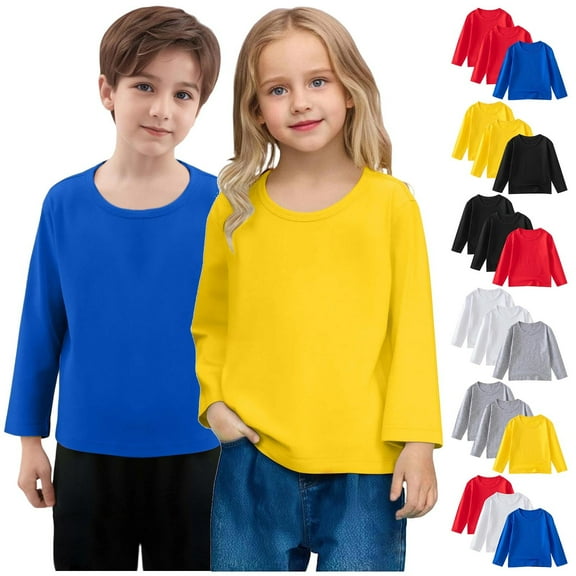 Afuyipoi 3PC T-shirts for Kids(1-11), Boys Girls Long Sleeve Round Neck Cotton Pullover Tops Spring Fall Casual Undershirts Blue 3 Years