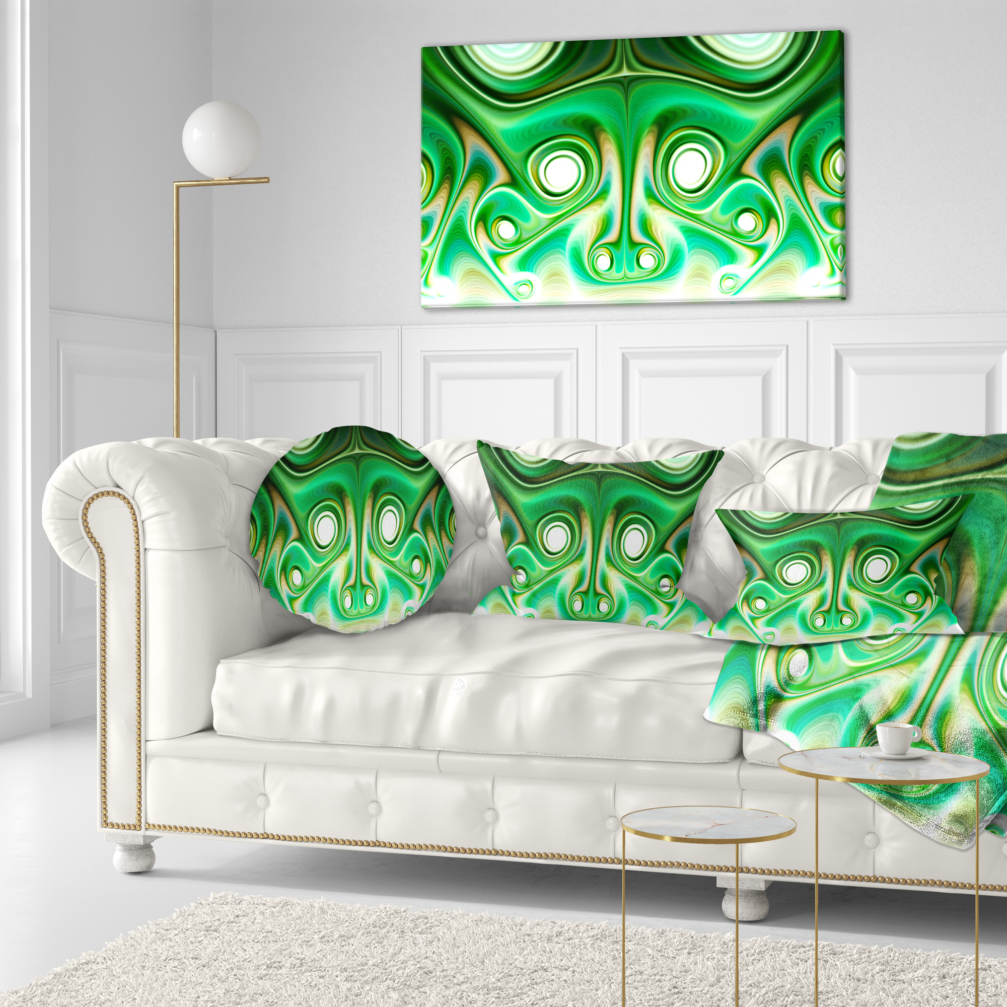 Designart Vibrant Green Fractal Flower Design - Abstract Throw Pillow - 12x20