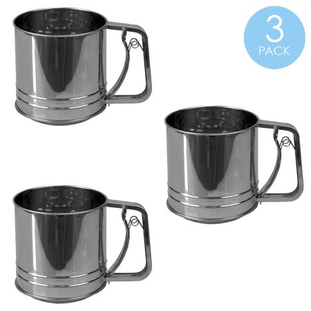 Home Basics 3 Cup Large Stainless Steel Flour Sifter (3-Pack)